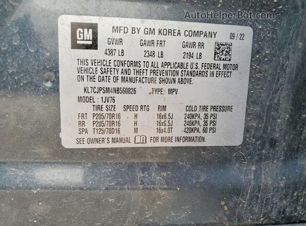 KL7CJPSM4NB560826 2022 CHEVROLET TRAX Blue Սալոնի 360 աստիճան տեսք