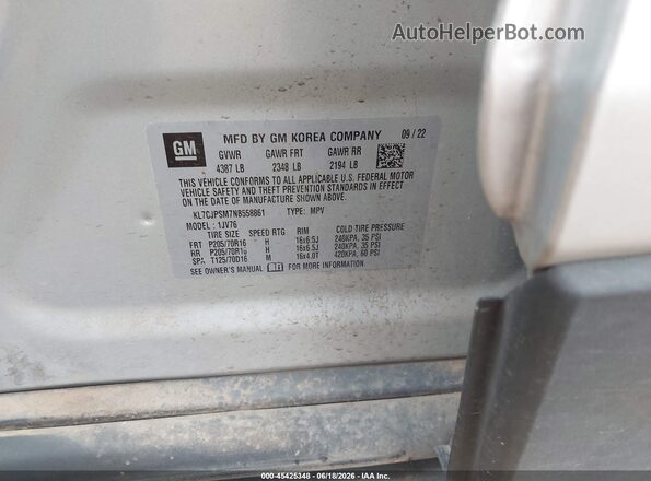 KL7CJPSM7NB558861 2022 CHEVROLET TRAX Silver Vista del compartimento del motor