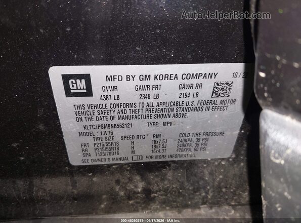 KL7CJPSM9NB562121 2022 CHEVROLET TRAX Black Vista del compartimento del motor