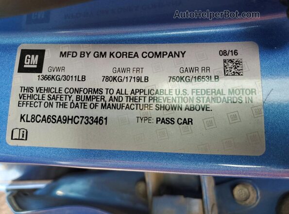 KL8CA6SA9HC733461 2017 CHEVROLET SPARK Blue 