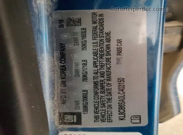 KL8CB6SA0LC403150 2020 CHEVROLET SPARK Blue Vista de la etiqueta del VIN