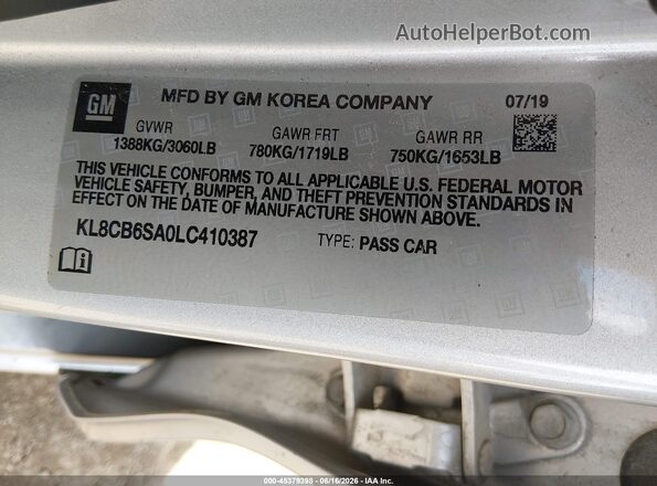KL8CB6SA0LC410387 2020 CHEVROLET SPARK Silver Engine compartment view