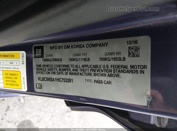 KL8CB6SA1HC753281 2017 CHEVROLET SPARK Purple Widok komory silnika