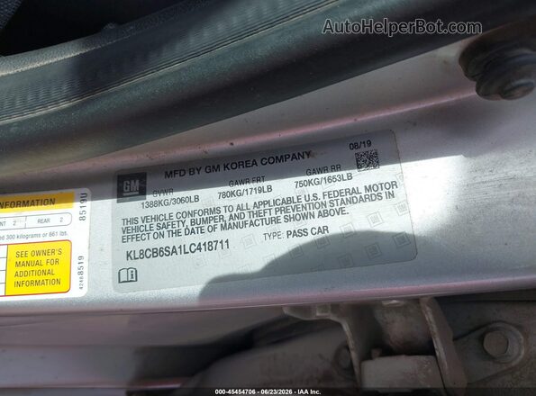 KL8CB6SA1LC418711 2020 CHEVROLET SPARK Silver Вид підкапотного простору