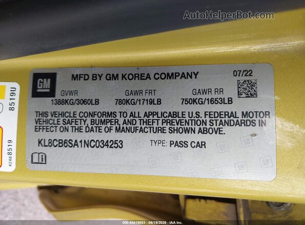 KL8CB6SA1NC034253 2022 CHEVROLET SPARK Green Widok komory silnika