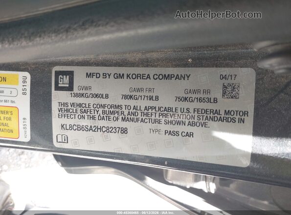 KL8CB6SA2HC823788 2017 CHEVROLET SPARK Gray ძრავის განყოფილების ხედი