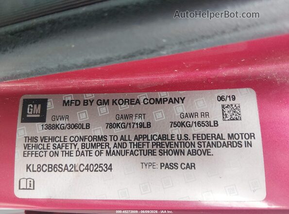 KL8CB6SA2LC402534 2020 CHEVROLET SPARK Pink Widok komory silnika