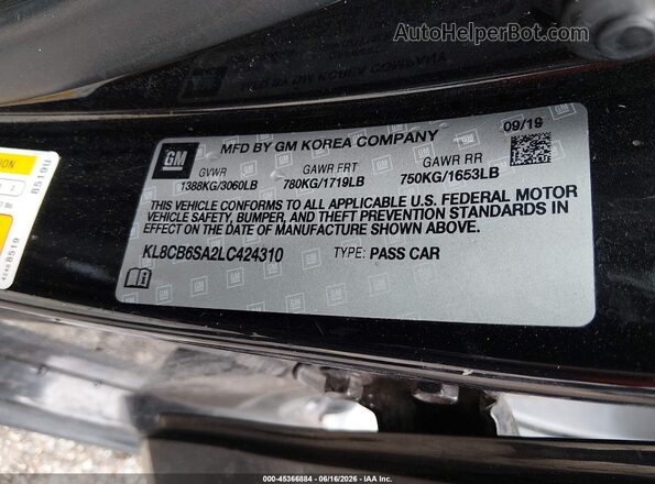 KL8CB6SA2LC424310 2020 CHEVROLET SPARK Black Widok komory silnika