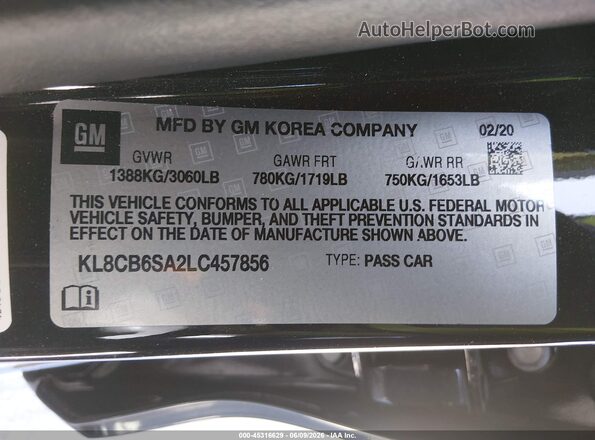 KL8CB6SA2LC457856 2020 CHEVROLET SPARK Black 