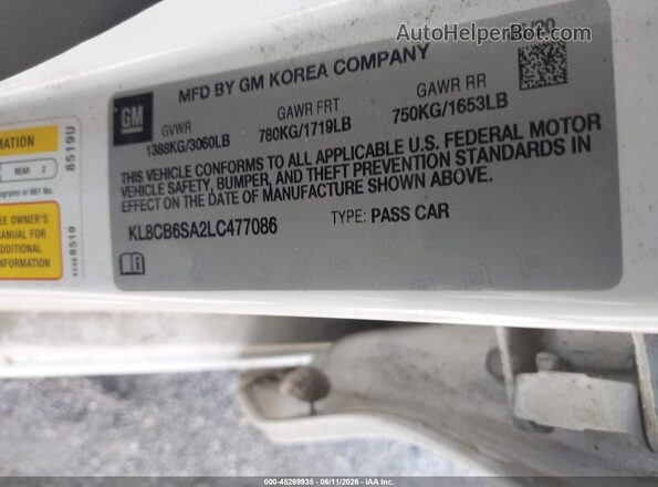 KL8CB6SA2LC477086 2020 CHEVROLET SPARK White 