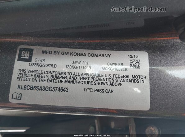 KL8CB6SA3GC574643 2016 CHEVROLET SPARK Gray Widok komory silnika