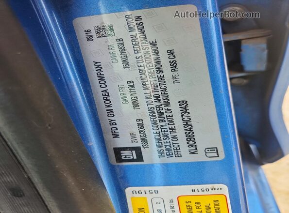 KL8CB6SA3HC734439 2017 CHEVROLET SPARK Blue Вид підкапотного простору