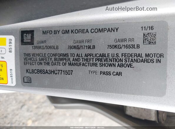 KL8CB6SA3HC771507 2017 CHEVROLET SPARK Silver 