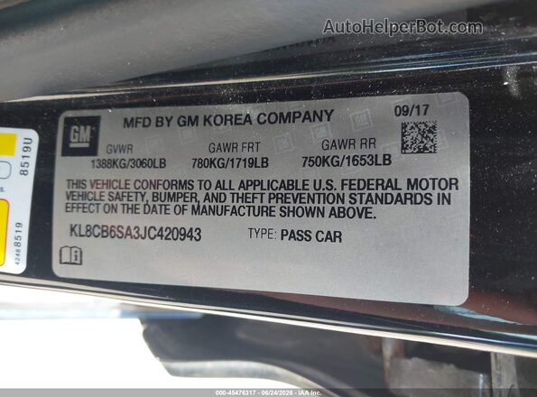 KL8CB6SA3JC420943 2018 CHEVROLET SPARK Черный Вид подкапотного пространства