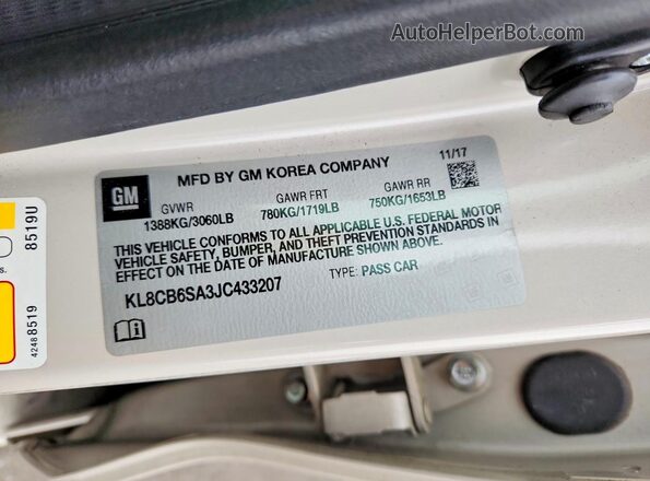 KL8CB6SA3JC433207 2018 CHEVROLET SPARK Beige Engine compartment view