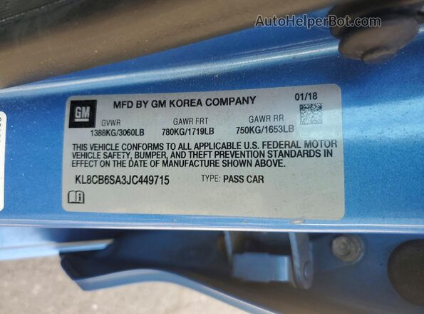 KL8CB6SA3JC449715 2018 CHEVROLET SPARK Blue 