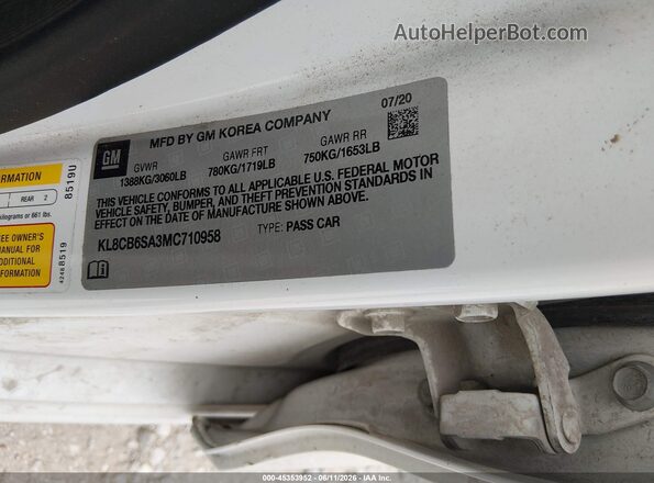 KL8CB6SA3MC710958 2021 CHEVROLET SPARK White ძრავის განყოფილების ხედი
