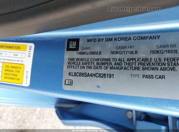KL8CB6SA4HC826191 2017 CHEVROLET SPARK Blue Widok komory silnika