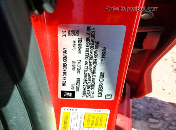 KL8CB6SA5HC709851 2017 CHEVROLET SPARK Красный Вид подкапотного пространства