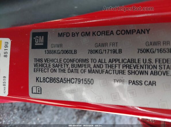 KL8CB6SA5HC791550 2017 CHEVROLET SPARK Красный Вид подкапотного пространства