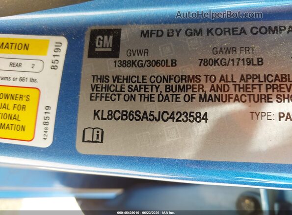 KL8CB6SA5JC423584 2018 CHEVROLET SPARK Blue ძრავის განყოფილების ხედი