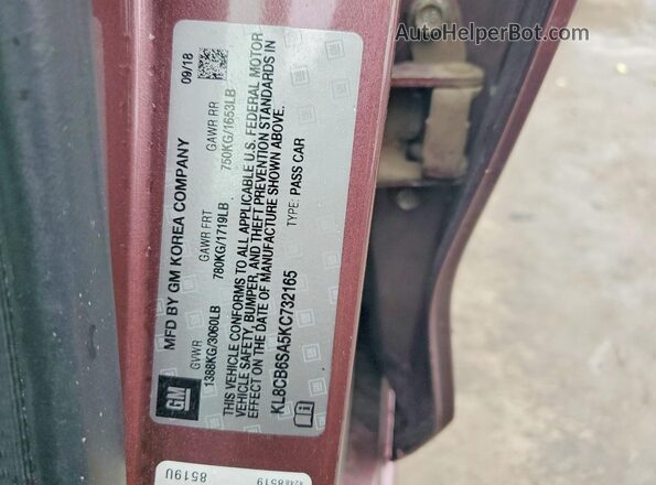 KL8CB6SA5KC732165 2019 CHEVROLET SPARK Розовый Вид наклейки с VIN-кодом