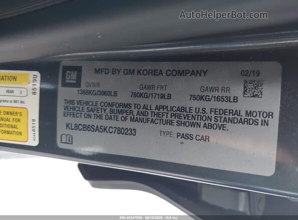 KL8CB6SA5KC780233 2019 CHEVROLET SPARK Gold Вид підкапотного простору