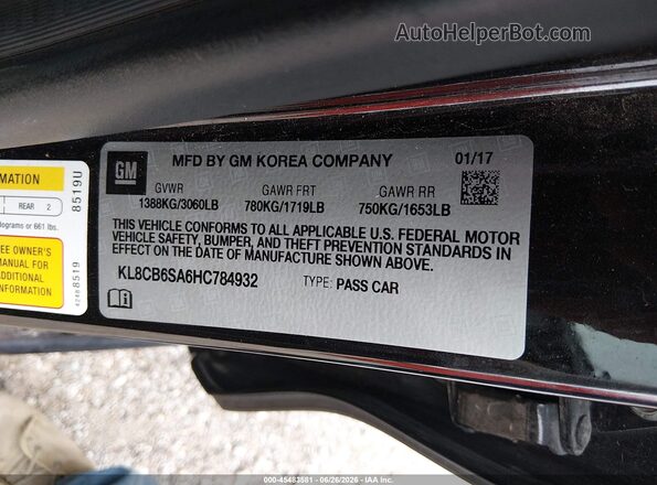 KL8CB6SA6HC784932 2017 CHEVROLET SPARK Black ძრავის განყოფილების ხედი