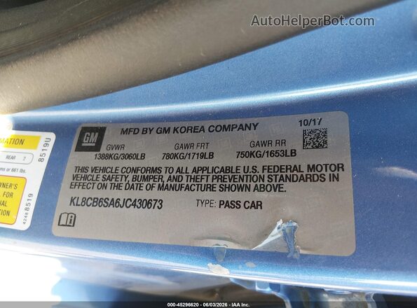 KL8CB6SA6JC430673 2018 CHEVROLET SPARK Blue Widok komory silnika