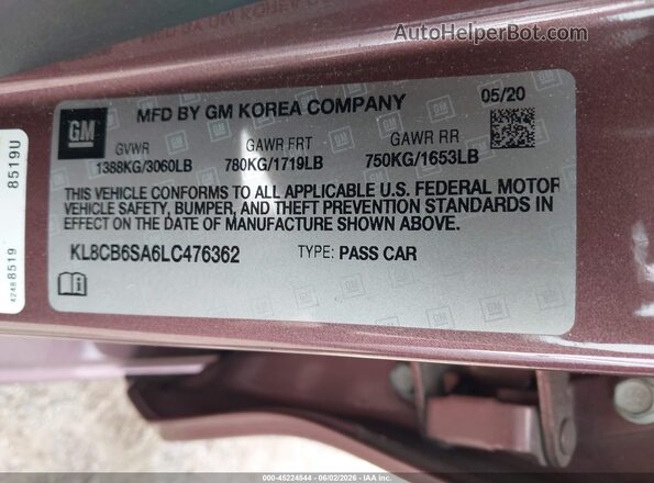 KL8CB6SA6LC476362 2020 CHEVROLET SPARK Purple 