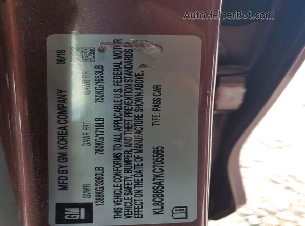 KL8CB6SA7KC705565 2019 CHEVROLET SPARK Burgundy 