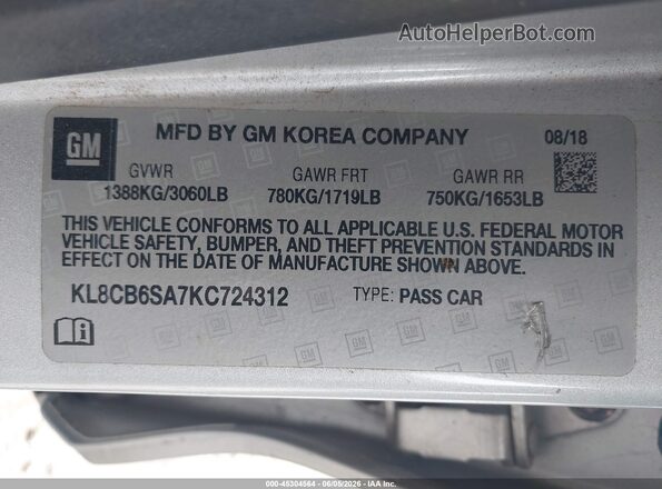 KL8CB6SA7KC724312 2019 CHEVROLET SPARK Silver Вид підкапотного простору