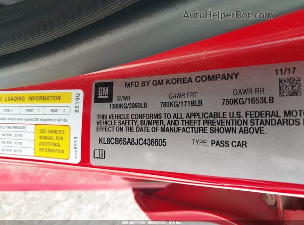KL8CB6SA8JC436605 2018 CHEVROLET SPARK Red Вид підкапотного простору