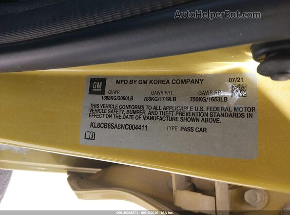 KL8CB6SA8NC004411 2022 CHEVROLET SPARK Yellow Vista del compartimento del motor