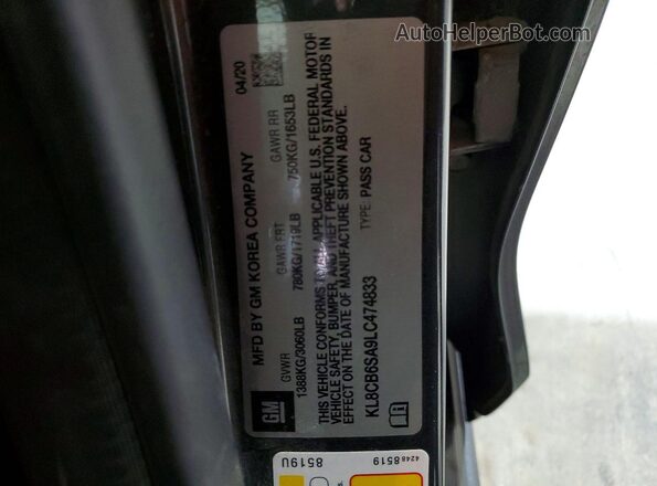 KL8CB6SA9LC474833 2020 CHEVROLET SPARK Charcoal VIN sticker view
