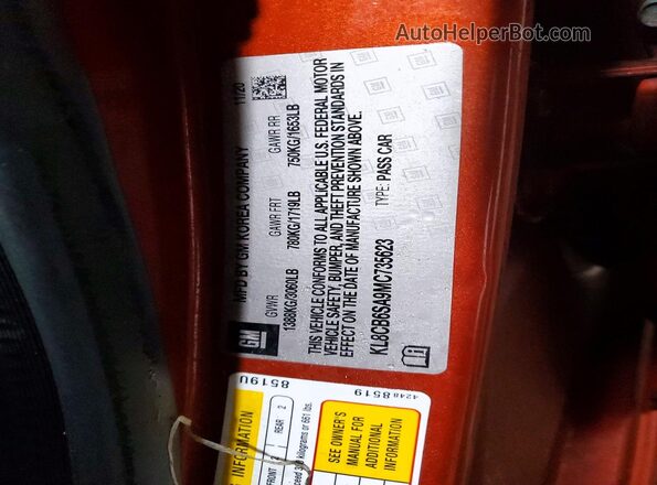 KL8CB6SA9MC735623 2021 CHEVROLET SPARK Red Vista del compartimento del motor
