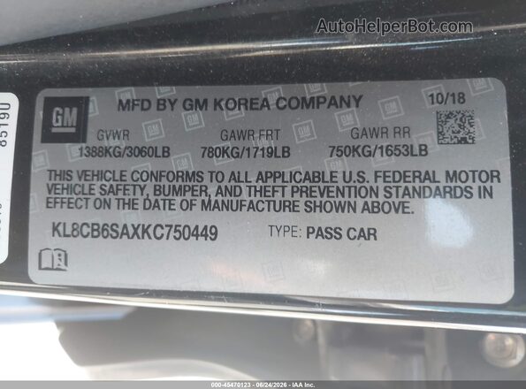KL8CB6SAXKC750449 2019 CHEVROLET SPARK Black Вид підкапотного простору