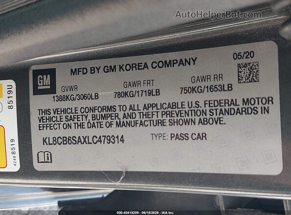 KL8CB6SAXLC479314 2020 CHEVROLET SPARK Серый Вид подкапотного пространства