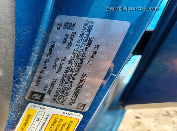 KL8CB6SAXMC709757 2021 CHEVROLET SPARK Blue ძრავის განყოფილების ხედი