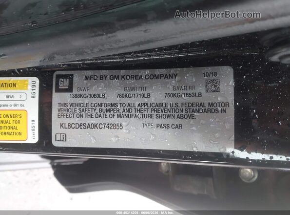 KL8CD6SA0KC742855 2019 CHEVROLET SPARK Black Вид підкапотного простору