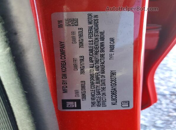 KL8CD6SA1GC637961 2016 CHEVROLET SPARK Red 360 interior view