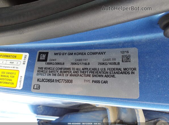 KL8CD6SA1HC775808 2017 CHEVROLET SPARK Blue Вид підкапотного простору