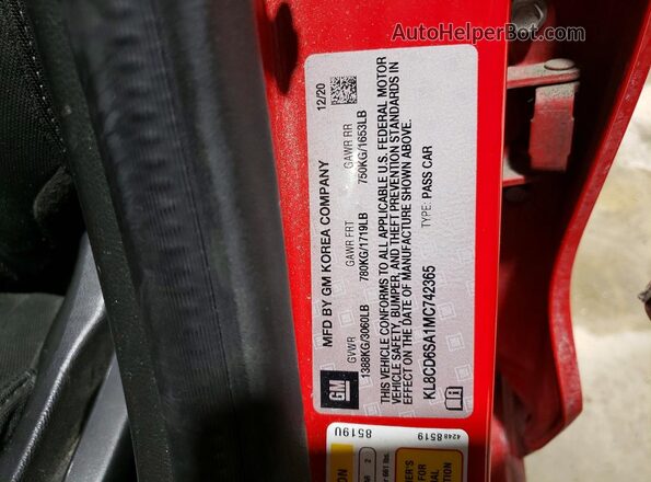 KL8CD6SA1MC742365 2021 CHEVROLET SPARK Red ძრავის განყოფილების ხედი
