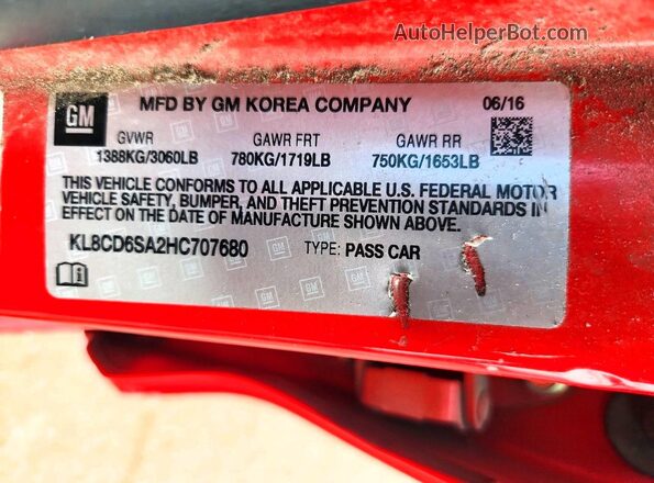KL8CD6SA2HC707680 2017 CHEVROLET SPARK Red ძრავის განყოფილების ხედი