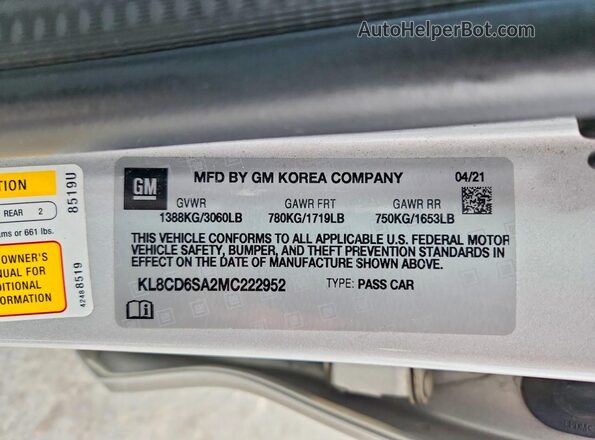 KL8CD6SA2MC222952 2021 CHEVROLET SPARK Silver 