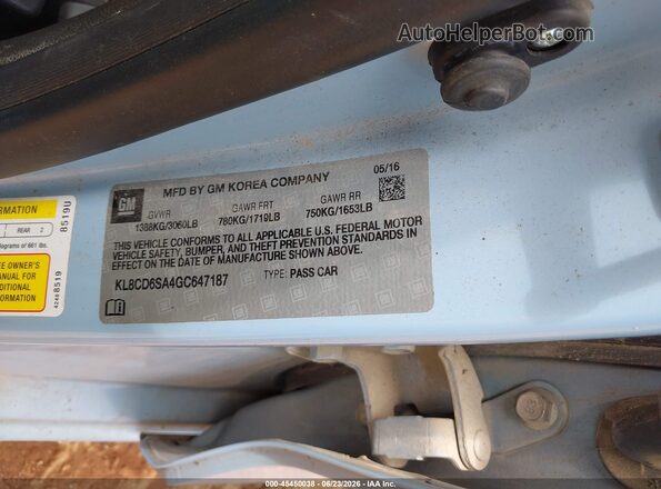 KL8CD6SA4GC647187 2016 CHEVROLET SPARK Синий Вид подкапотного пространства