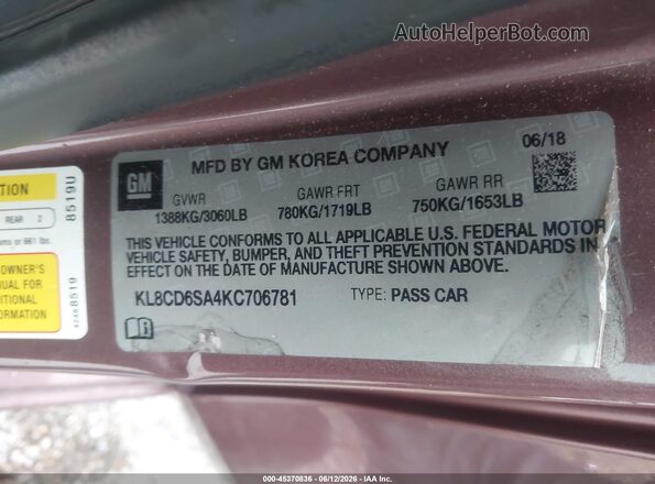 KL8CD6SA4KC706781 2019 CHEVROLET SPARK Purple 