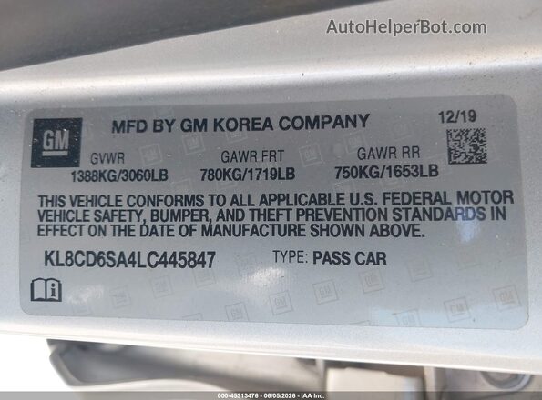 KL8CD6SA4LC445847 2020 CHEVROLET SPARK Silver Շարժիչի բաժամունքի տեսք
