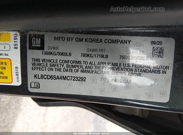 KL8CD6SA4MC723292 2021 CHEVROLET SPARK Gray Շարժիչի բաժամունքի տեսք