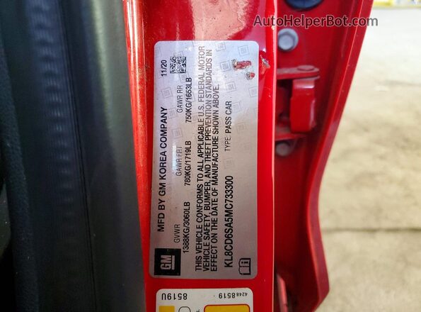 KL8CD6SA5MC733300 2021 CHEVROLET SPARK Red ძრავის განყოფილების ხედი